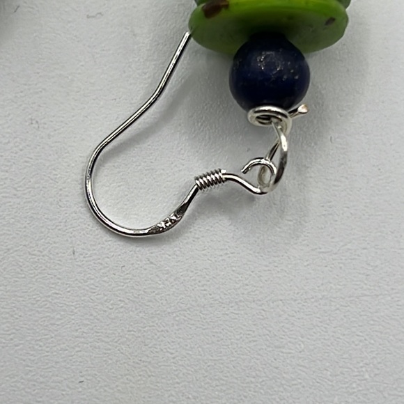 ARTISAN LAPIS AND DYED HORN EARRINGS WITH STERLING SILVER HOOKS - Picture 3 of 5